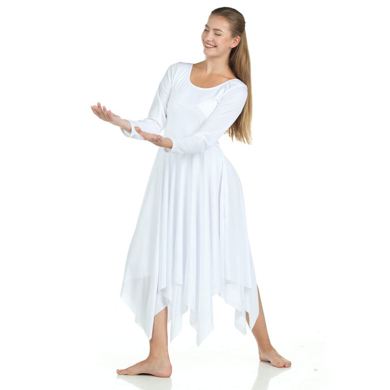 Danzcue Womens Celebration of Spirit Long Sleeve Dance Dress, White, S-M - Image 5